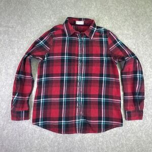 Altr'd State Women's Flannel Long Sleeve Button Down Lace Peek-A-Boo Back Red S